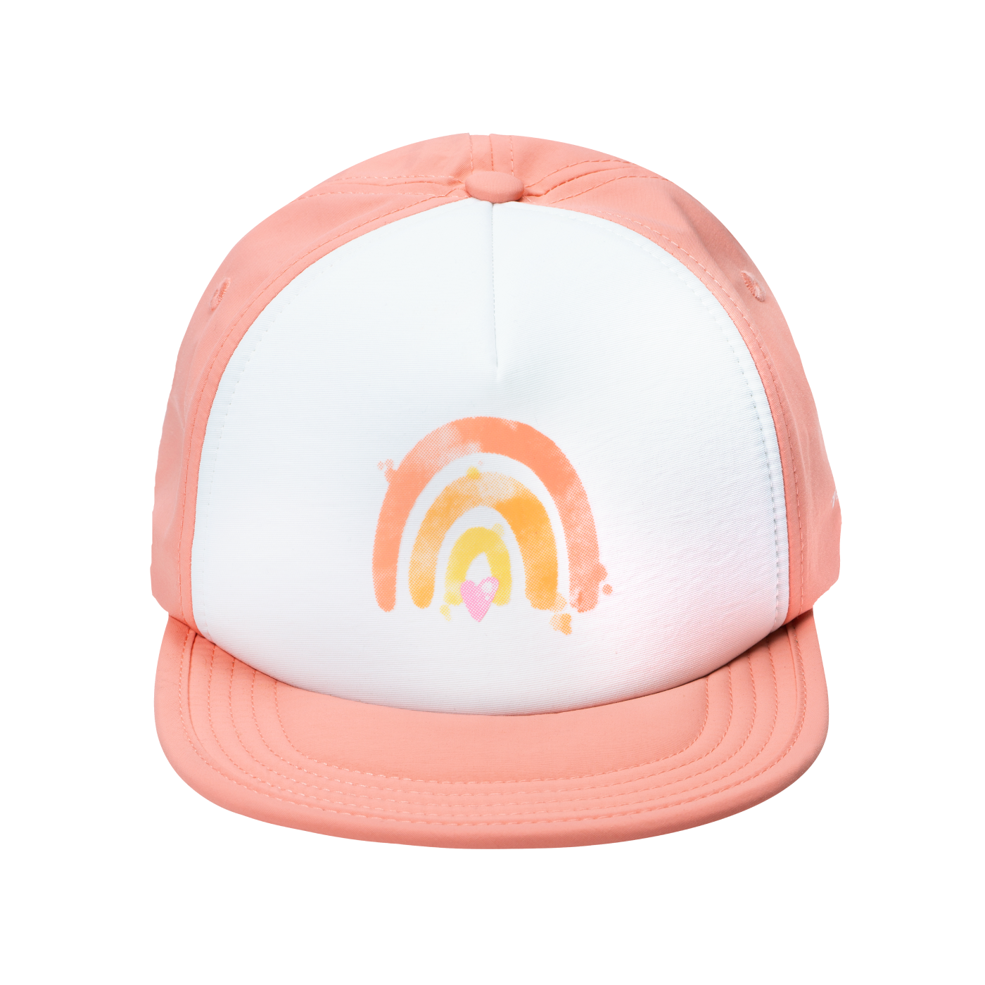 Peach pink coral reef with heart UPF 50 women's sun hat with secure chin strap