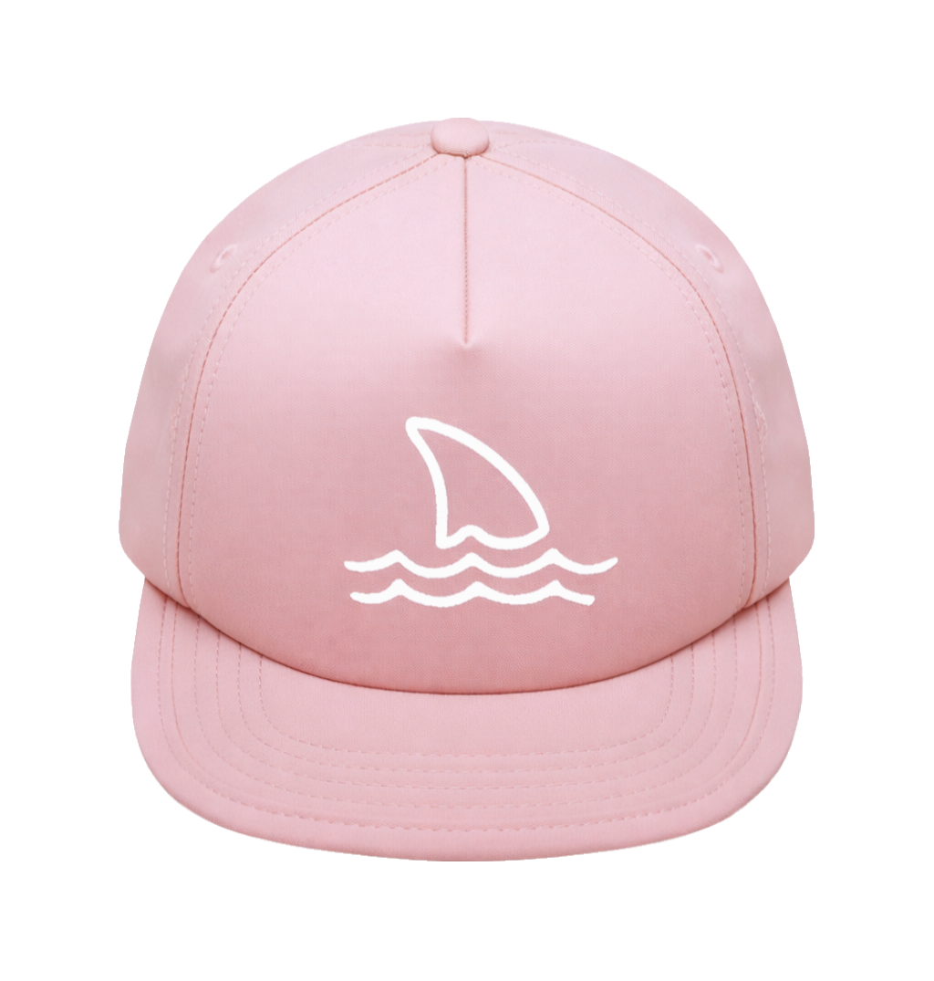 Pink girls kids shark fin waterproof sun beach hat chin strap secure stays on