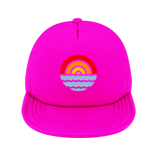 Sunset logo pink girls UPF 50 sun hat front view Sunset Sessions stay on chin strap