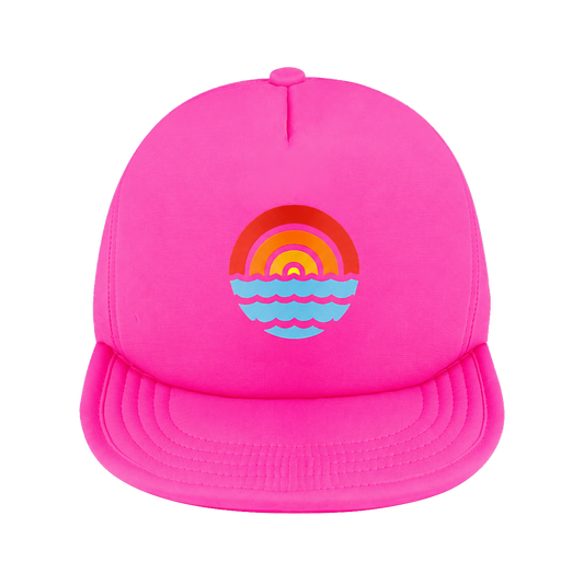 Sunset logo pink girls UPF 50 sun hat front view Sunset Sessions stay on chin strap