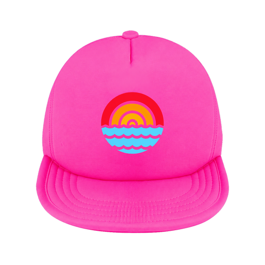 Sunset logo pink girls UPF 50 sun hat front view Sunset Sessions stay on chin strap