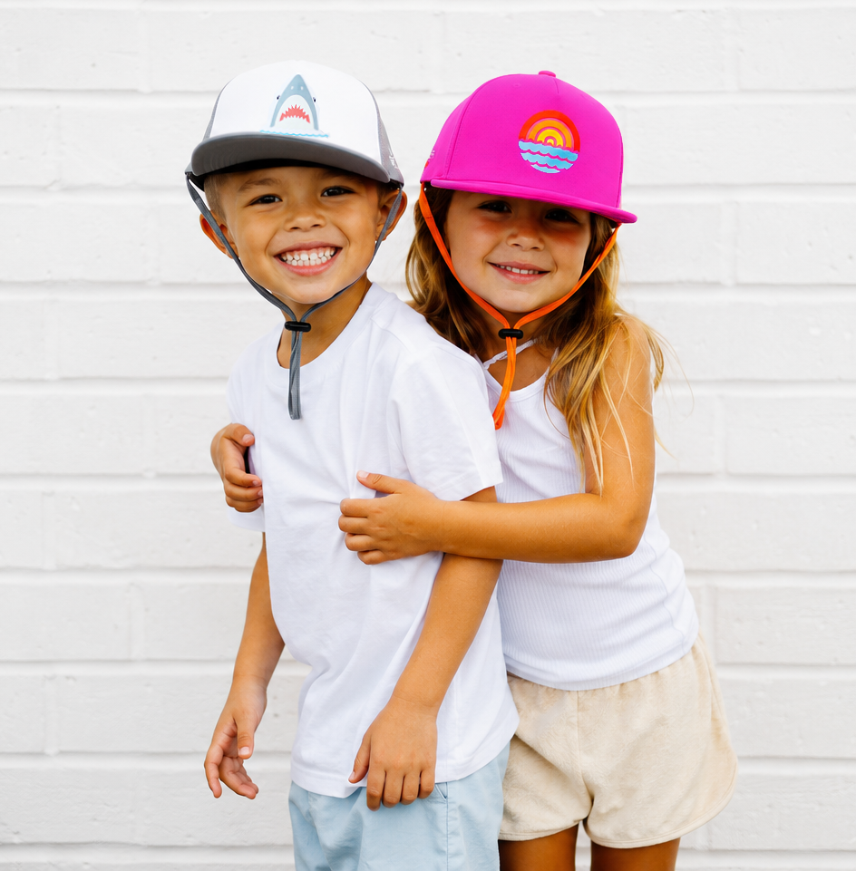 Sun protection hats that stay on kids and children designed with UPF50 and secure strap