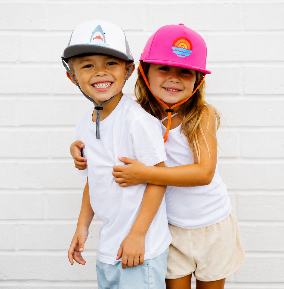 Sun protection hats that stay on kids and children designed with UPF50 and secure strap