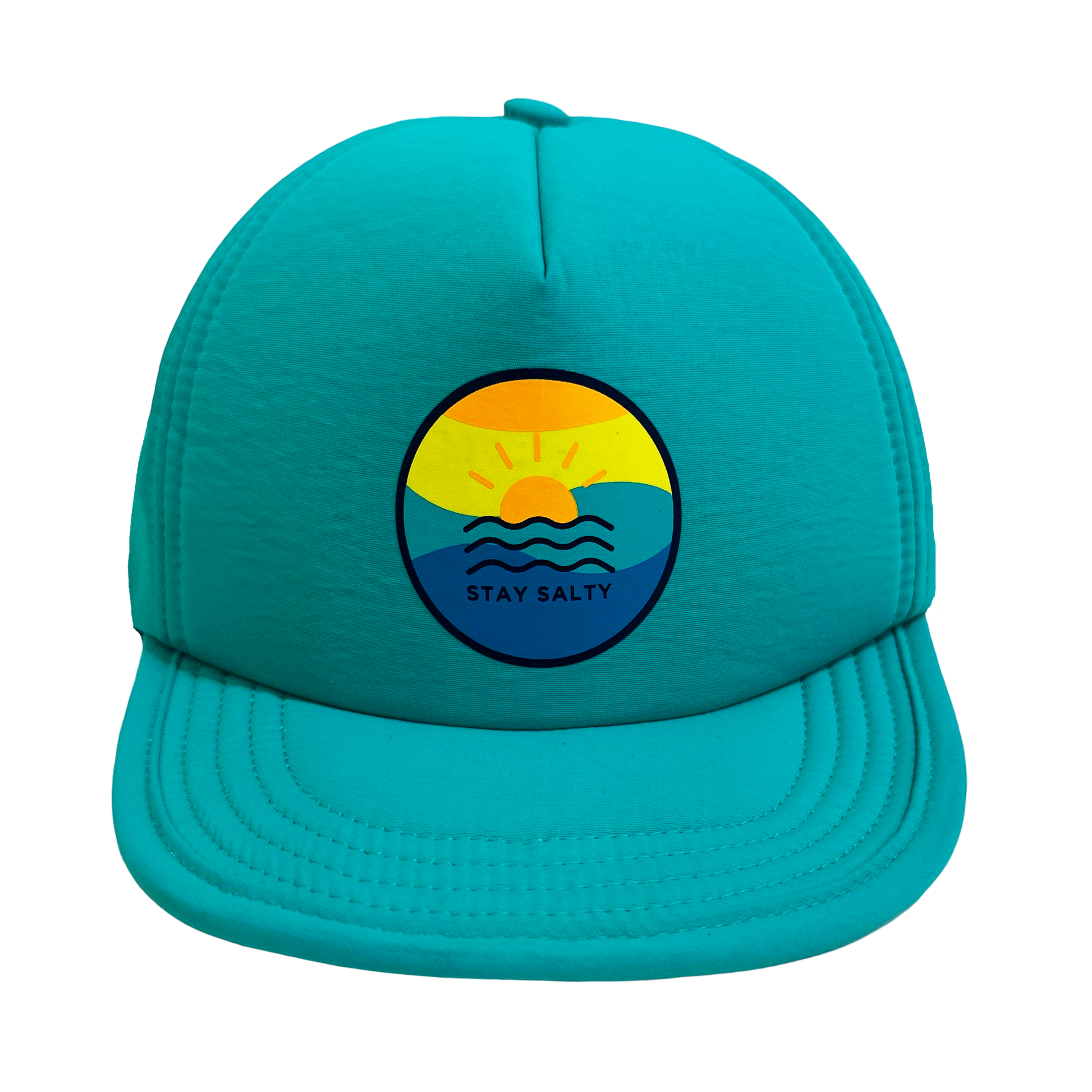 Kids seafoam teal nylon trucker hat with secure chin strap UPF 50 - Bitty Brah