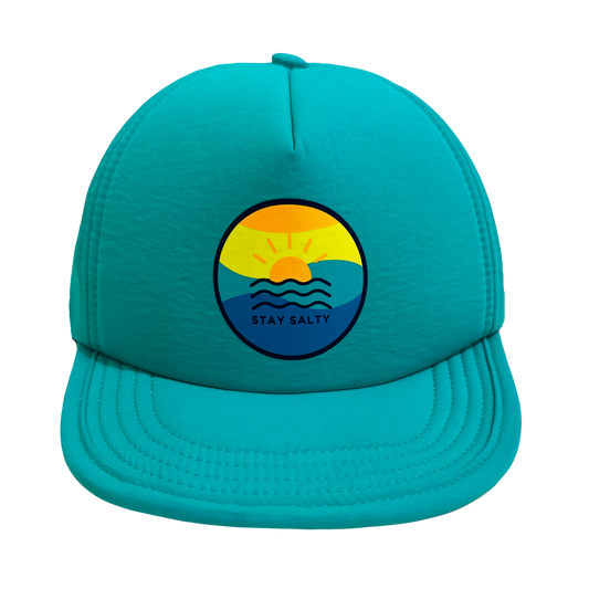Kids Nylon Water Resistant Secure Strap Hat with Sun Protection UPF 50 - Stay Salty Seafoam Teal